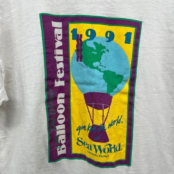 Vintage 1991 Balloon Festival Sea‎ World T Shirt Size XL White Single Stitched - Picture 3 of 6